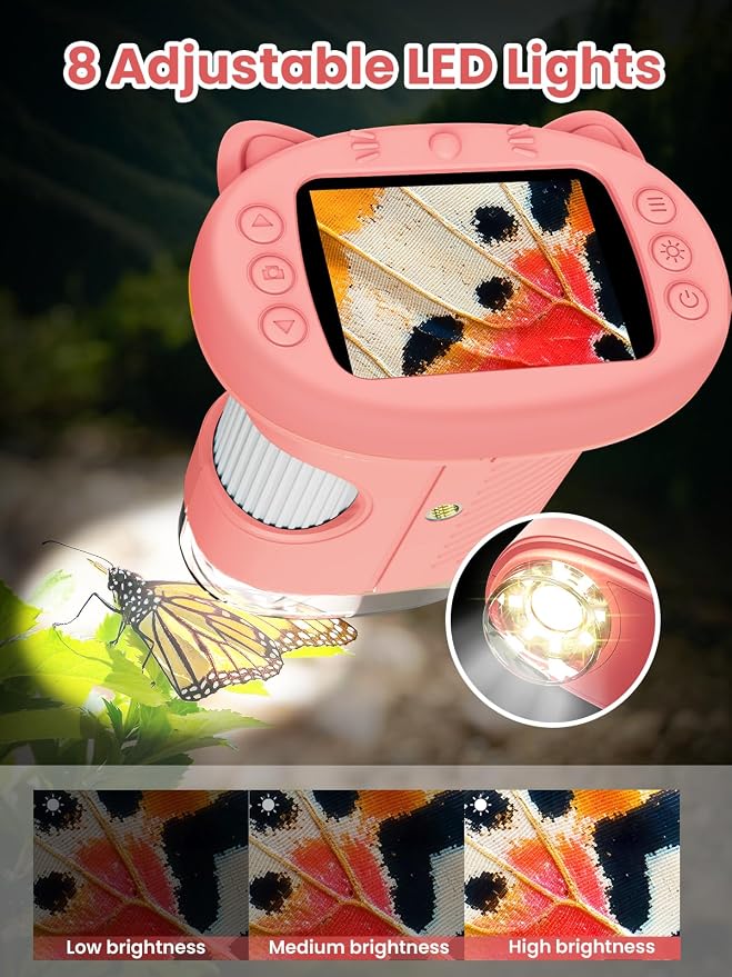 Microscope for Kids, 2.4 Inch Digital Microscope with 1000X Magnification, Handheld Camera Mini Pocket Magnifying Glass, Educational Birthday Gifts Toys for Ages 3+, Pink - Image 5