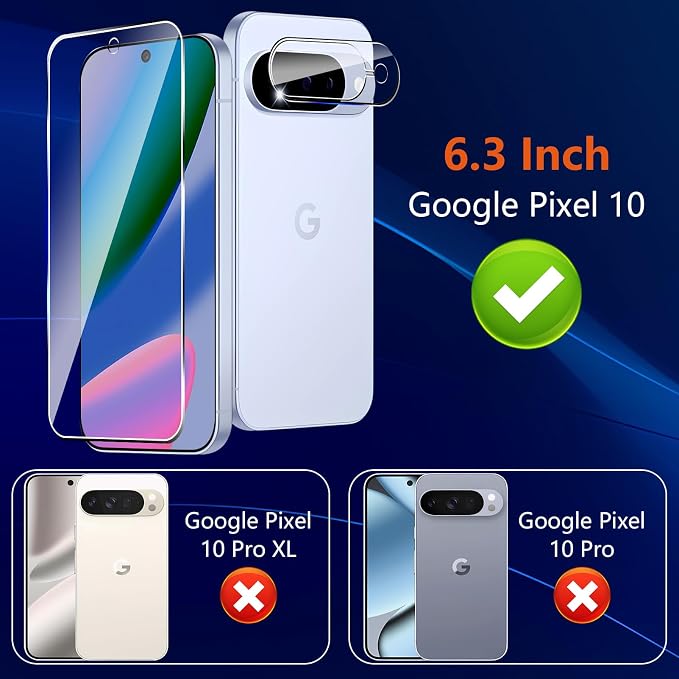 (3+2 Pack) Glass Screen Protector for Google Pixel 10 with Camera Lens Protector,9H Tempered Glass,Fingerprint Unlock,Anti-Scratch,Bubble Free,Case Friendly - Clear - Image 2