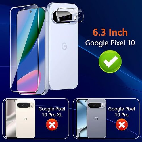 (3+2 Pack) Glass Screen Protector for Google Pixel 10 with Camera Lens Protector,9H Tempered Glass,Fingerprint Unlock,Anti-Scratch,Bubble Free,Case Friendly - Clear - Image 2