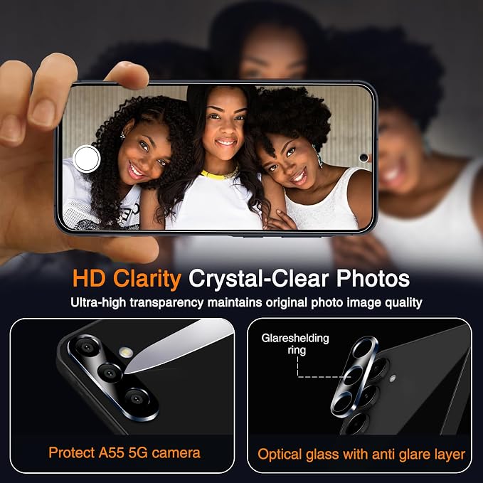 Wiaocit Tempered Glass Screen Protector for Samsung Galaxy A55 5G | 3+3 Pack, 9H Hardness, Camera Lens Protector, Installation Frame, Bubble Free, Case Friendly - Image 6