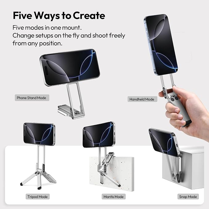 ULANZI MA38 Magnetic Phone Tripod for iPhone, Portable Phone Holder Silver | Portable Phone Tripod for Magsafe w Foldable Hook Double-Sided 1/4'' Screw for Travel Vlog Selfie iPhone 17/16/15/14/13 - Image 2
