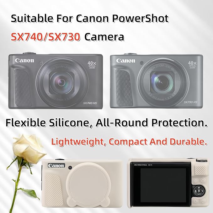 Camera Case for Canon PowerShot SX740/ SX730 Digital Camera, SX740 HS Case | Soft Silicone Protective Case Removable Lens Cover, Comes with 2 Screen Protectors and 1 Wrist Strap. (Mist White) - Image 2