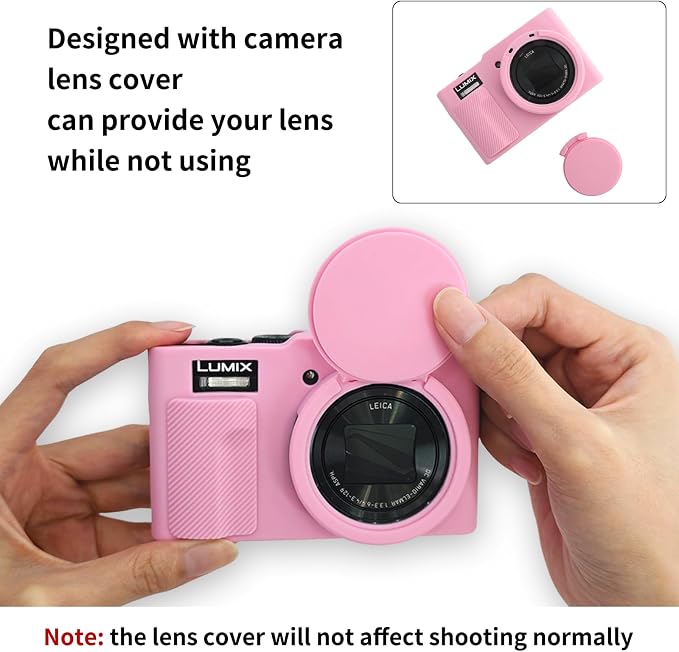 MUZIRI KINOKOO Silicone Case Compatible for Panasonic Lumix DC-ZS99 Digital Camera - Soft Rubber DC-ZS99 Protective Cover with Removable Lens Cover - Anti-Slip & Anti-Scratch-Pink - Image 4