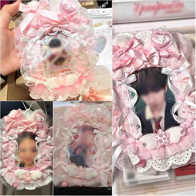 Cute Pink photocard Holder, Kpop pc Photo Card Holder Keychain, Clear id Badge Cover Cute, ita Bag Accessories Decorations - Image 3
