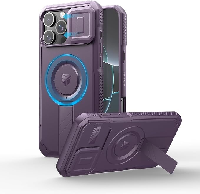 Dexnor for iPhone 16 Pro Max Case with Slide Camera Cover & Adjustable Kickstand, Magnetic Rugged Shockproof Bumper Cases Heavy-Duty Magnetic Protective Cover,Phantom Purple by Dexnor