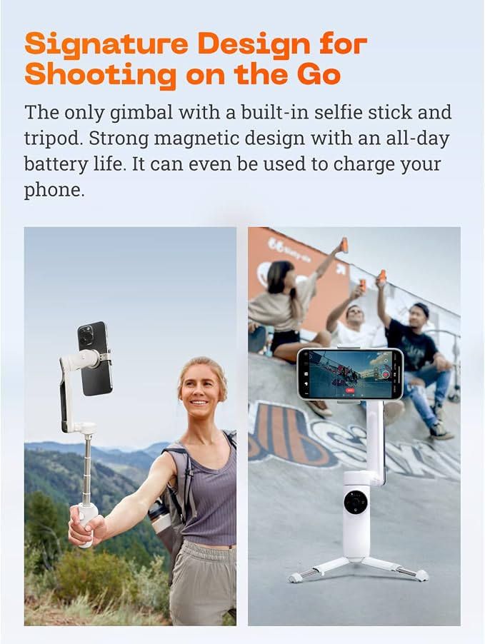 Insta360 Flow Gimbal Stabilizer for Smartphone, Official Sticker Kit - AI-Powered Gimbal, 3-Axis Stabilization, Built-in Tripod, Portable & Foldable, Auto Tracking Phone Stabilizer, Stone Gray - Image 4