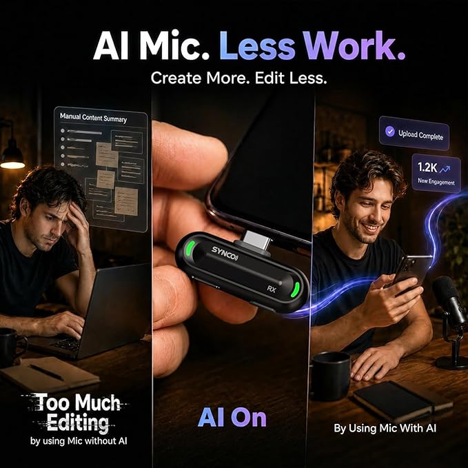 SYNCO AI Mini Wireless Lavalier Microphone for Android USB-C Creators | AI Translation & Instant Summaries, AI Noise Reduction and Mind Maps, Save Time for Vlogs, Interviews, Meetings, Travel - Image 5