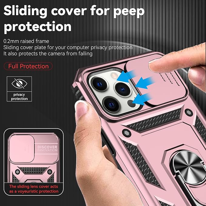 HNHYGETE for iPhone 12 Pro Max Case with Screen Protector: [Military Grade 20ft. Drop Tested] Slide Camera Cover Ring Shockproof Protective Phone Case for - iPhone 12 Pro Max (Rose Gold) - Image 4