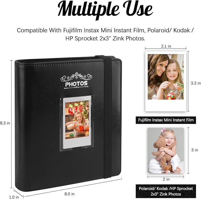 Veicevol 288-Pocket 2x3 Photo Album for Instax Mini and Polaroid, Black | PU Leather Cover Keeps, Fits Instax Mini and Polaroid 2x3 Photos, Protects Travel, Wedding and Family Memories - Image 4