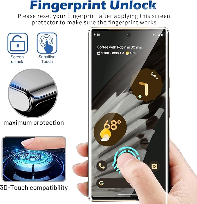 [3+1 Pack] for Google Pixel 7 Pro Screen Protector, 9H Tempered Glass, Ultrasonic Fingerprint Compatible, 3D Curved, HD Clear Scratch Resistant for Google Pixel 7 Pro 5G Glass Screen Protector - Image 4