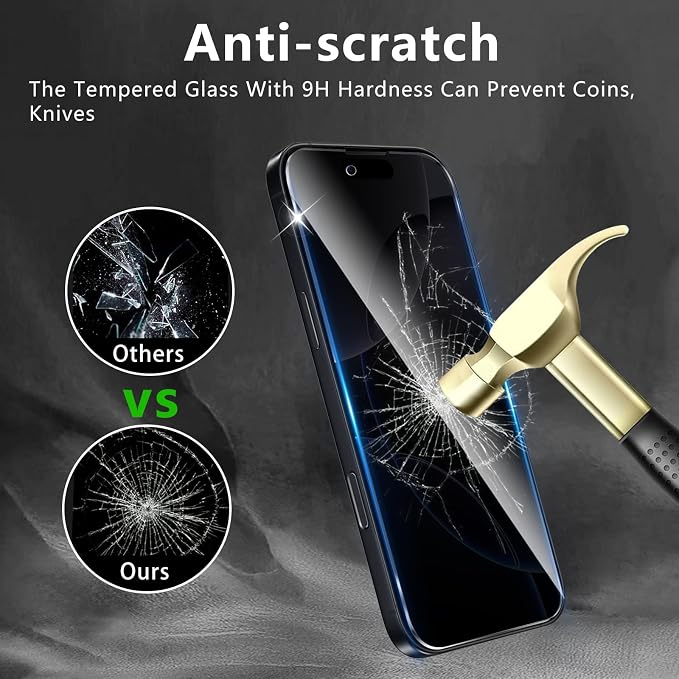 3+3 Pack Privacy Screen Protector Designed for iPhone 16 Pro With 3 Pack Camera Lens Protector,Full Coverage Anti-Spy Tempered Glass Film,9H Hardness,Bubble Free,Easy to Install - Image 4