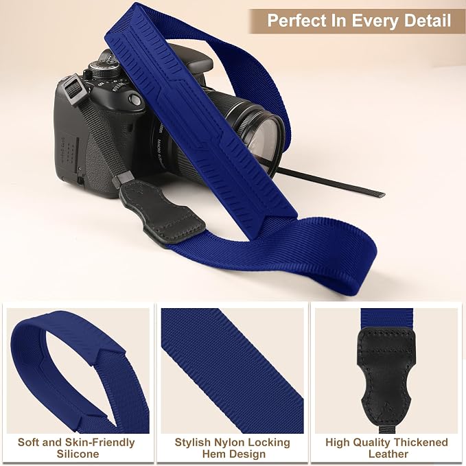 FIEIL Neck Strap Silicone Camera Straps - Padded Camera Strap, 1.5" Wide Adjustable Nylon Shoulder Strap - Compatible with Canon, Nikon, Sony, and More DSLR and Mirrorless (Prussian Blue) - Image 5