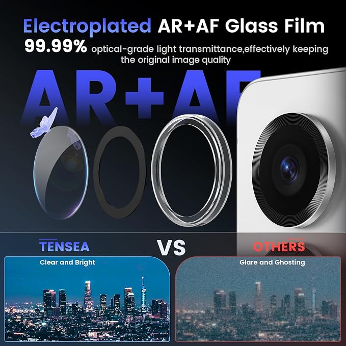 Tensea Compatible with Samsung Galaxy S25 Ultra Camera Lens Protector | 9H Tempered Glass Camera Cover Screen Protector Metal Individual Ring [Installation Tray][Case Friendly] - Image 3