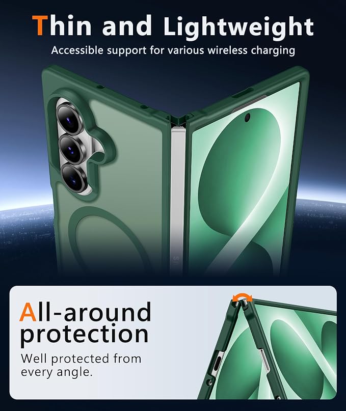 FNTCASE for Samsung Galaxy Z Fold 8 Ultra / Z Fold 7 Case, Fit for Magsafe | Screen Protector, Translucent Matte, 18FT Military Grade Drop Protection, Shockproof Protective Phone Cover, Green - Image 4
