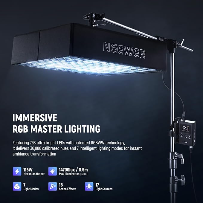 NEEWER 115W Flexible LED Video Light, Studio RGB Panel Light Mat Kit with Softbox APP/2.4G/DMX Control 2500K-10000K 14700lx/0.5m CRI96+, Key Lighting for Photography Streaming Video Recording, FL100C - Image 3