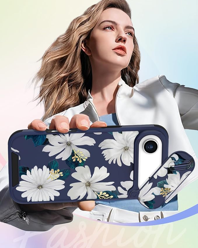 Buleens for iPhone 17 Air Case 6.5 Inch - with Ring Stand & Camera Cover Aesthetic Cute Designed Women Girls Kawaii Pretty Girly White Floral Phone Case for iPhone 17 Air Compatible with Magsafe - Image 6