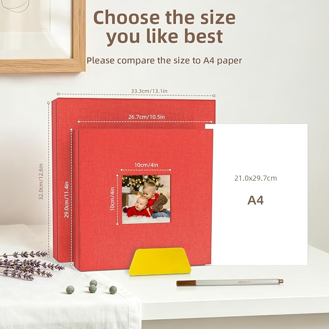 Popotop Photo Album Self Adhesive with Picture Display Window,40 Pages DIY Scrapbooking Supplies Kit for 4x6 10x12 Picture,Linen Cover Memory Book for Baby Wedding, with Scraper and Metallic Pen - Image 6