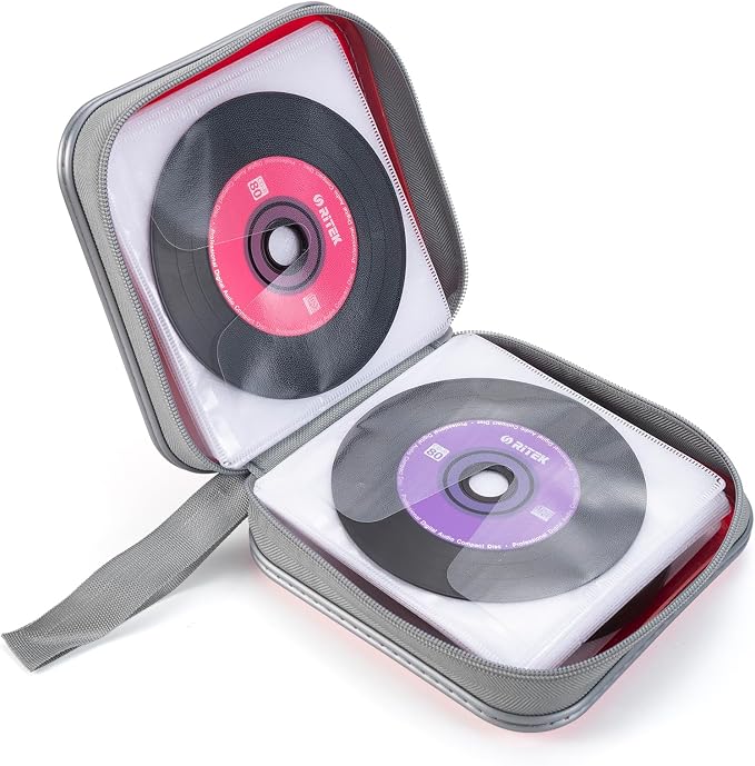 alavisxf xx CD Case, 48 Capacity Hard Plastic Zipper Disc Wallet for Car | DVD Holder, Portable Hand Strap, Anti-Slip Sleeves, Scratch-Resistant Sleeves, Disc Storage Organizer, for Home Office Travel - Image 5