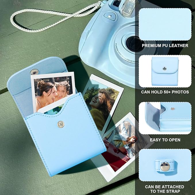 CAIYOULE Square Photo Pouch for Fujifilm Instax SQ Films, Blue | PU Picture Holder Case for Fujifilm Instax SQ1/40/20/10/6/SP-3 2.9x3.4" Film, Photo Storage Pocket, Can hold 50+ SQ Photos - Image 3