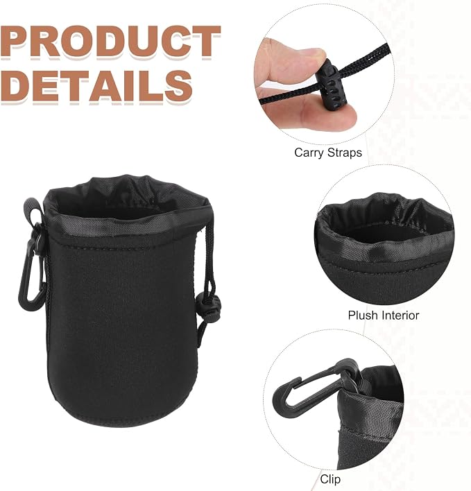 PATIKIL 3 Pcs Camera Lens Pouch, 4" ID x 6" H Drawstring Lens Pouch Protective Camera Lens Case Bag Soft Plush Neoprene Bag for DSLR Photography Gear, Black - Image 3