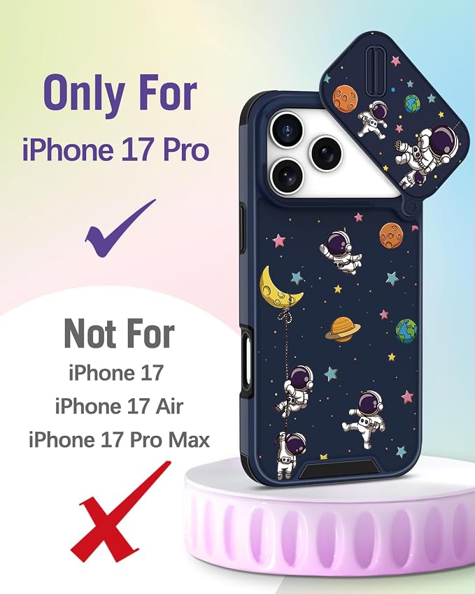 Buleens for iPhone 17 Pro Case 6.3 Inch - with Ring Stand & Camera Cover Aesthetic Cute Designed for Women Girls Girly Cartoon Astronaut Teens Phone Case for iPhone 17 Pro Compatible with Magsafe - Image 2