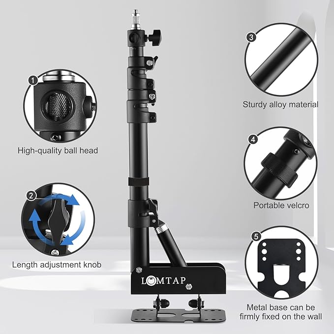 Ring Light Wall Mount Adjustable 45.7" Boom Arm Stand for Photography Lighting Studio, Camera Triangle Wall Mount, Sturdy Alloy Support for Salon, Tatto Light, Barber Shop, Strobe - Image 3