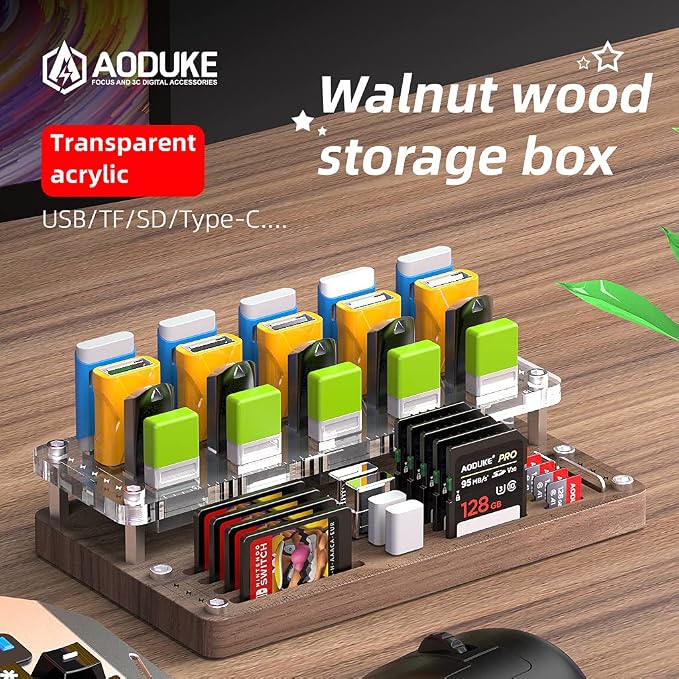 Wooden Memory Card Case for TF, SD, Micro SD Cards and USB Drives - Desk Holder and Carrying Case - AJSNH03MY - Image 5