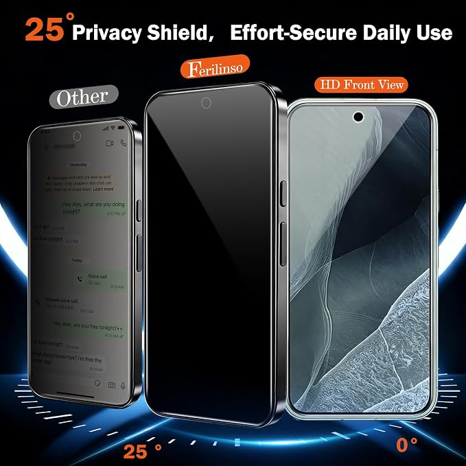 Ferilinso Privacy Screen Protector for Google Pixel 11, Tempered Glass | 3 Pack, 9H+ Hardness, Military-Grade Shatterproof, Anti-Scratch, HD, Case Friendly, Easy Installation Bubble Free - Image 4