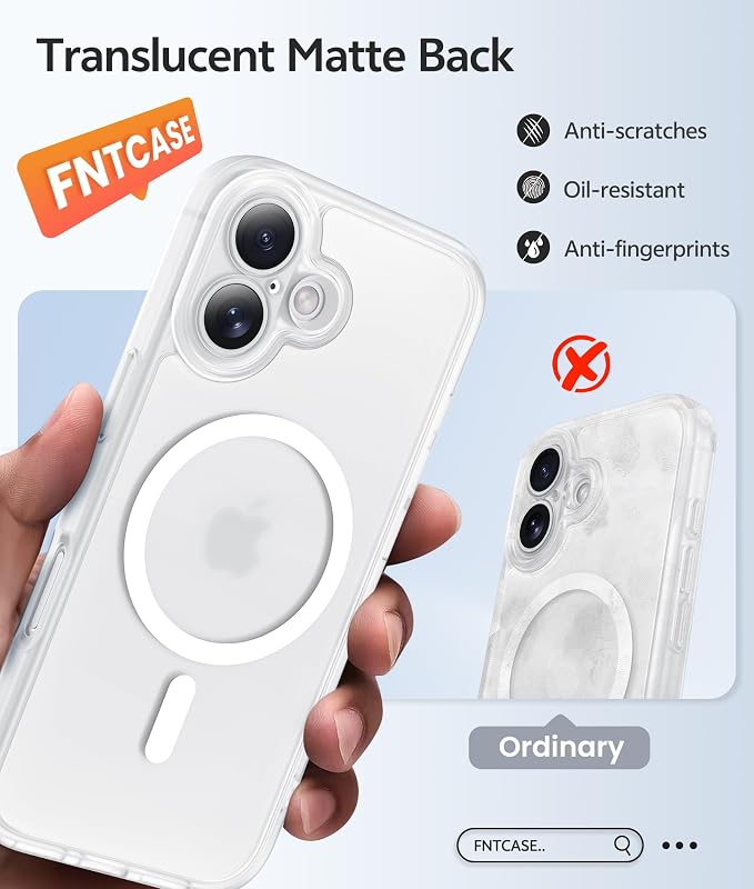 FNTCASE for iPhone 16 Case, Fit for Magsafe, Screen Protector, White | Full Camera Protection, Translucent Matte, 14FT Military Grade Drop Proof, Shockproof Protective Phone Cover - Image 6