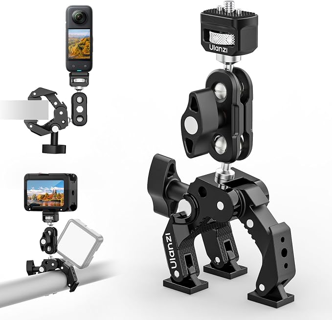 ULANZI CO78 Super Clamp Kit w Magic Arm f Action Cam – 1/4" & ARRI Locating | Pins + Cold Shoe Mount, 3-Jaw & Dual Ball Head Designed for Flexible, Low & High Angle Shot, Load Capacity Within 1kg by ulanzi