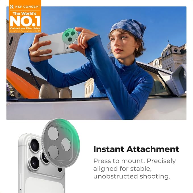 K&F CONCEPT Snap-On CPL Filter Compatible with iPhone 17 Pro Max/17 Pro | 9.5g Ultra-Lightweight Polarizing Filter with Snap-on Deco Mount, AGC Glass 28-Layer Coating Anti-Reflection, FA301 - Image 2
