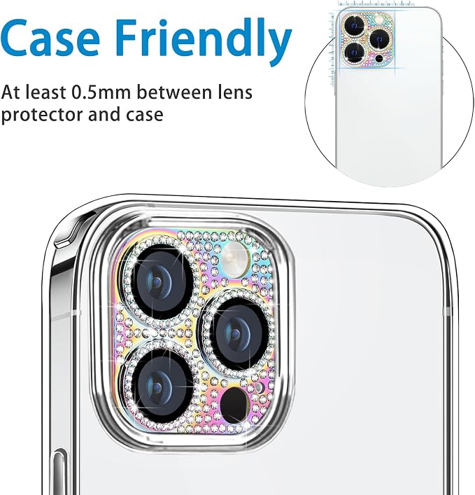 for iPhone 14 Pro and iPhone 14 Pro Max Camera Lens Protector, Bling 3D Rhinestone Sparkle Diamond 9H Tempered Glass Camera Cover Anti Scratch Shockproof Lens Screen Full Protective Cover - Image 5