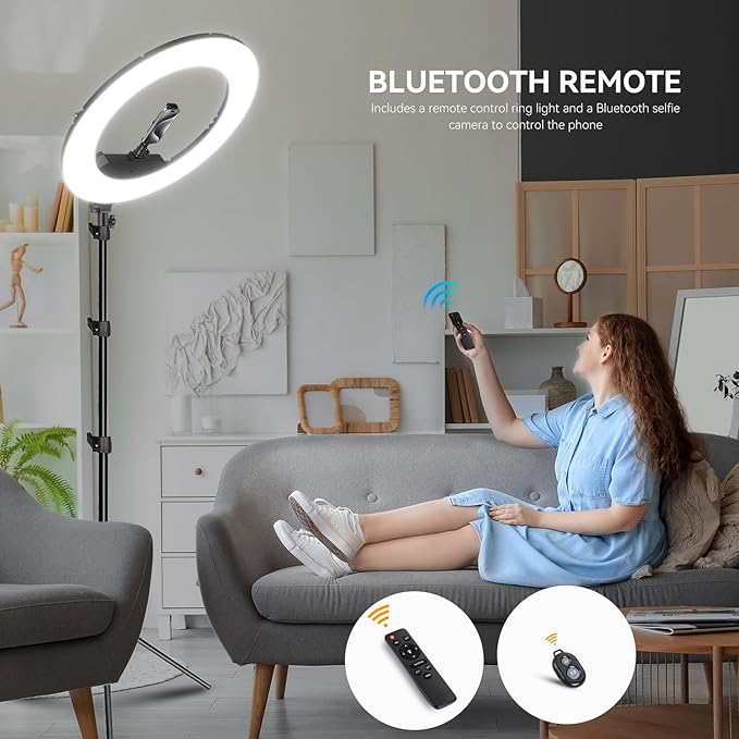 18 Inch Ring Light Kit, 55W6700k Dimmable LED Light, Tripod Stand, Remote Controller,Box,CRI95,Black - Image 6