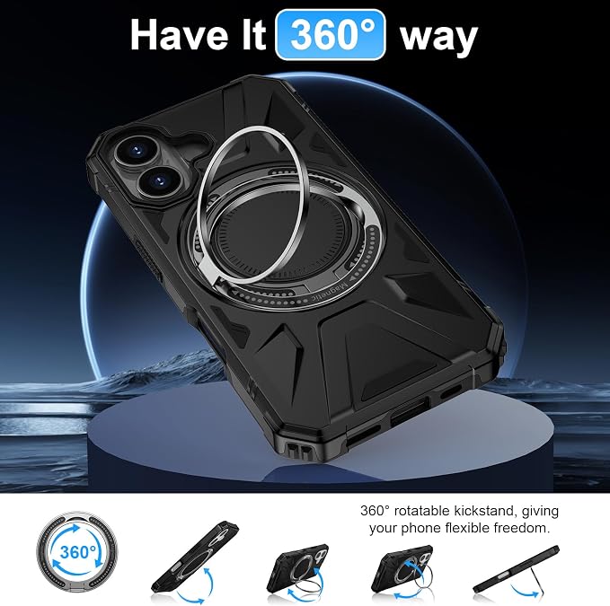 iPhone 16 Case, Magnetic Case with 360° Ring Holder,iPhone 16 Rotatable Swivel MagSafe Ring for iPhone 16 Cover Grip Stand Kickstand Military-Grade Protector Shockproof Case for iPhone 16, 6.1 inch - Image 3