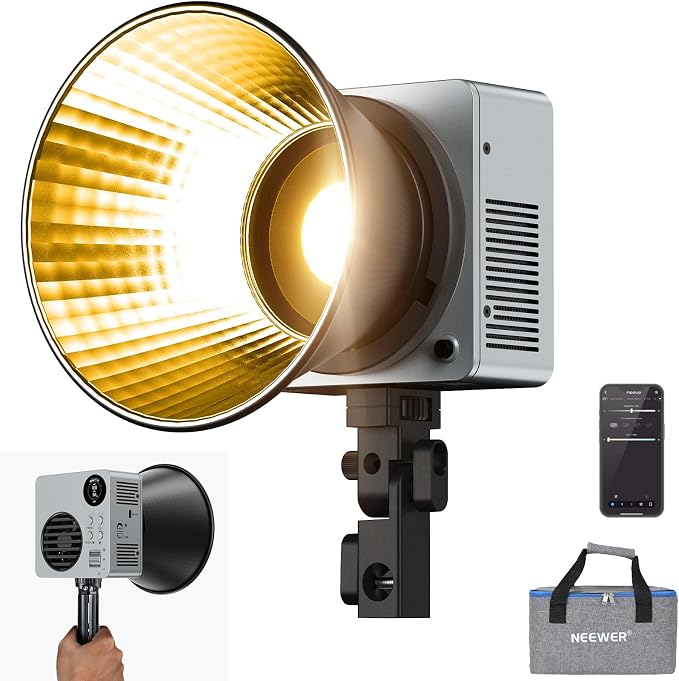 NEEWER 80W LED Video Light with 72Wh Battery/100W PD Fast Charging APP/2.4G Control Portable Bi Color Mini COB Studio Continuous Output Lighting 26500lx/1m 2700-6500K Dimmable CRI95+ 13 Scenes, HB80B by Neewer
