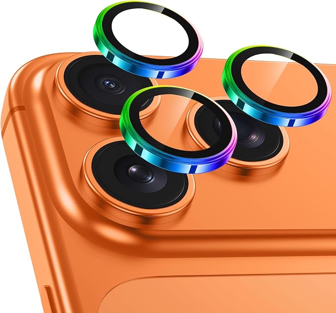 Meshine for iPhone 17 Pro/17 Pro Max Camera Lens Protector,Scratch Proof,Strong Adsorption,9H Hardness with Metal Ring Camera Cover,Ultra Thin Case Friendly, Accessories Lens Protector,Colorful by Meshine