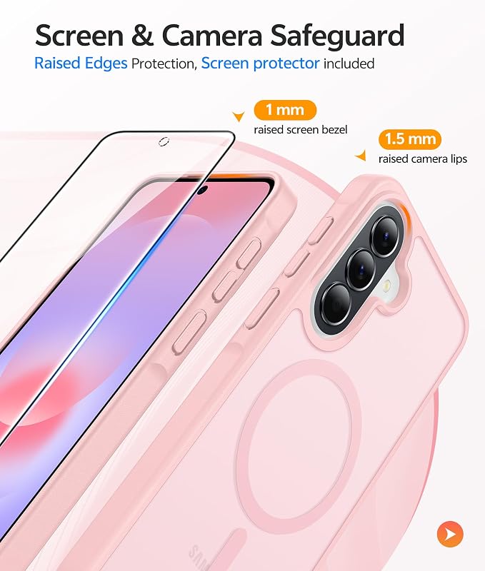 FNTCASE for Galaxy A37/A36 5G Phone Case, Fit for Magsafe, Screen Protector | Translucent Matte Magnetic Back, 14FT Military Grade Drop Protection, Shockproof Protective, for Samsung A37 Cover,Light Pink - Image 4