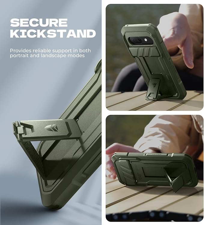 Dexnor for Google Pixel 9a Case with Slide Camera Cover & 2 Front Frames & Built-in Screen Protector & Heavy-Duty Kickstand, Full-Body Protective Cover Rugged Bumper Cases for Pixel 9a,Army Green - Image 5