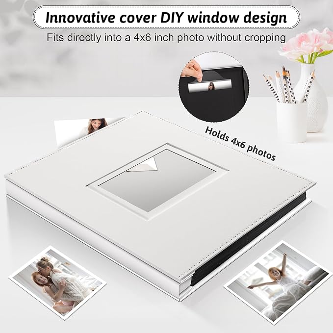 Popotop 4x6 Photo Album Holds 800 Pictures, Vegan Leather Hardcover | 800-Photos Capacity, Clear Slip-In Pockets, Extra-Large Collection Format, Front Photo Window, Gifts for Family Wedding Baby - Image 2