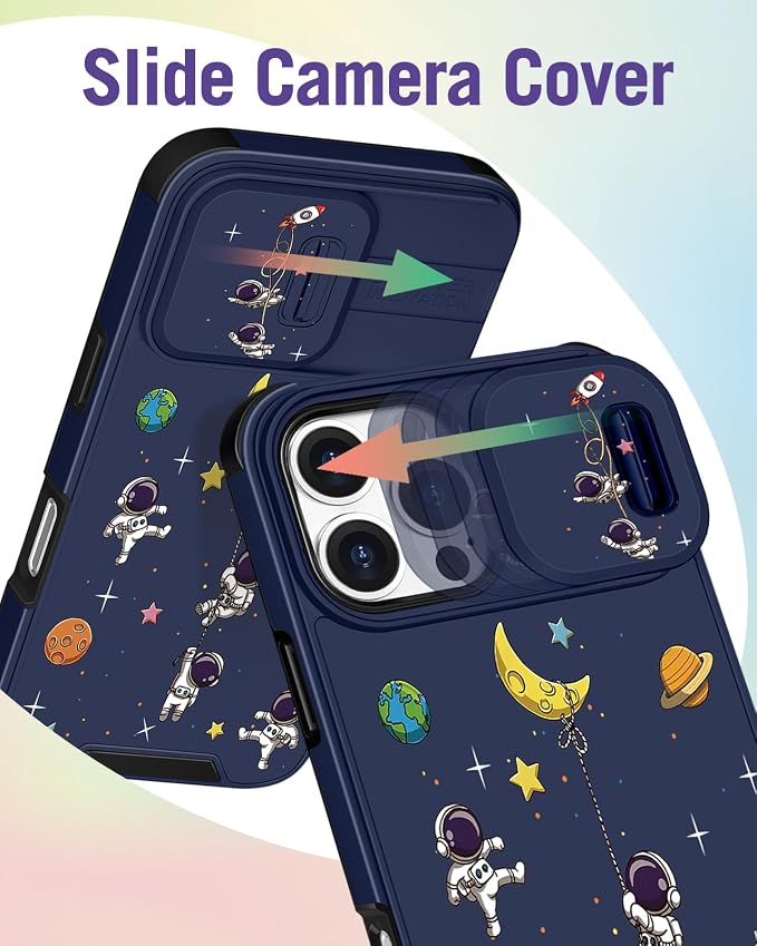 Buleens for iPhone 16 Pro Max Case 6.9 Inch - with Ring Stand & Camera Cover Aesthetic Cute Designed for Women Girls Girly Cartoon Astronaut Phone Case for iPhone 16 Pro Max Compatible with Magsafe - Image 3
