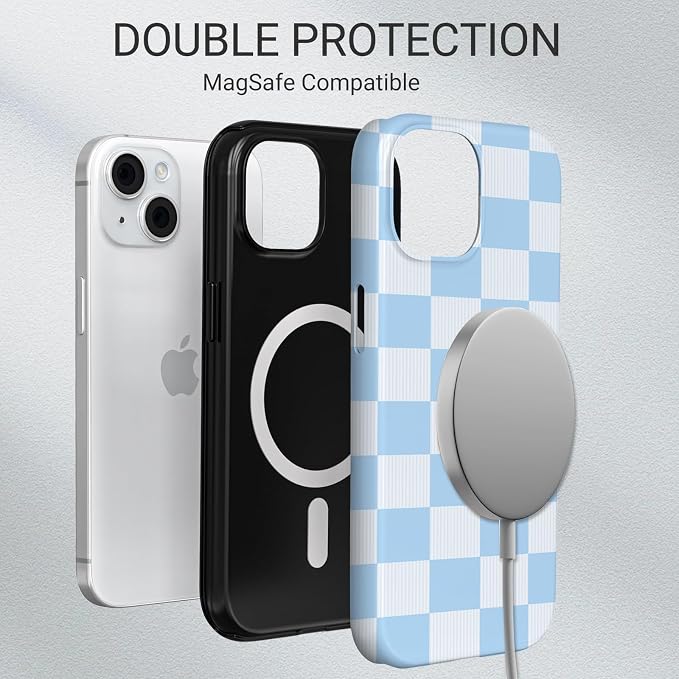 TPU Phone Case for iPhone 15, MagSafe Wireless Charging Compatible, Shockproof Slim Fit Protective Cover with Anti-Yellowing & Raised Camera Protection (Plaid 3, iPhone 15) - Image 6