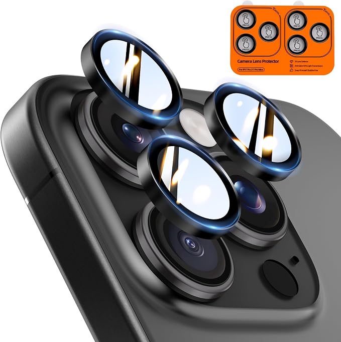 TOCOL for 2 Pack iPhone 15 Pro Max Camera Lens Protector/iPhone 15 Pro Camera Lens Protector Tempered Glass HD Individual Scratch Resistant Cover Accessories Case Friendly（Black） by TOCOL