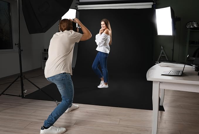 Denny Mfg Seamless Paper Backdrop for Photoshoot, Black, 107 in x 36 ft | Photoshoot backdrop, Matte Finish for Portraits, Product Photos and Video Shoots, with Free Roll Gaffer Tape (2 in x 13 ft) - Image 3