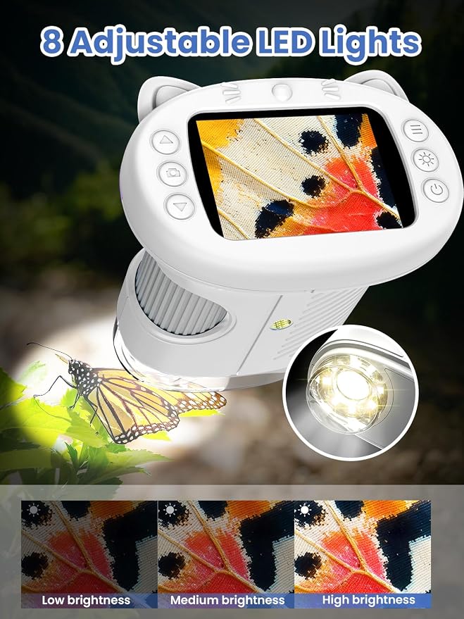 Microscope for Kids, 2.4 Inch Digital Microscope with 1000X Magnification, Handheld Camera Mini Pocket Magnifying Glass, Educational Toys for Ages 3+, White - Image 5