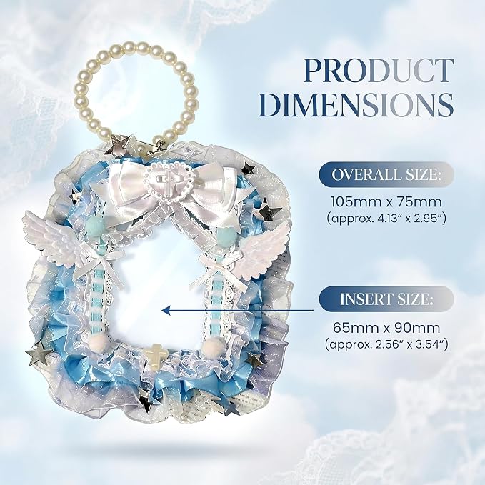 Lace Photocard Holder with Wing Bows, Cute ID Badge Holder for Idol Card | Photocard Holder With Chain for Ita Bag Accessories, Photo Protector, Display Daily Carry - Image 2