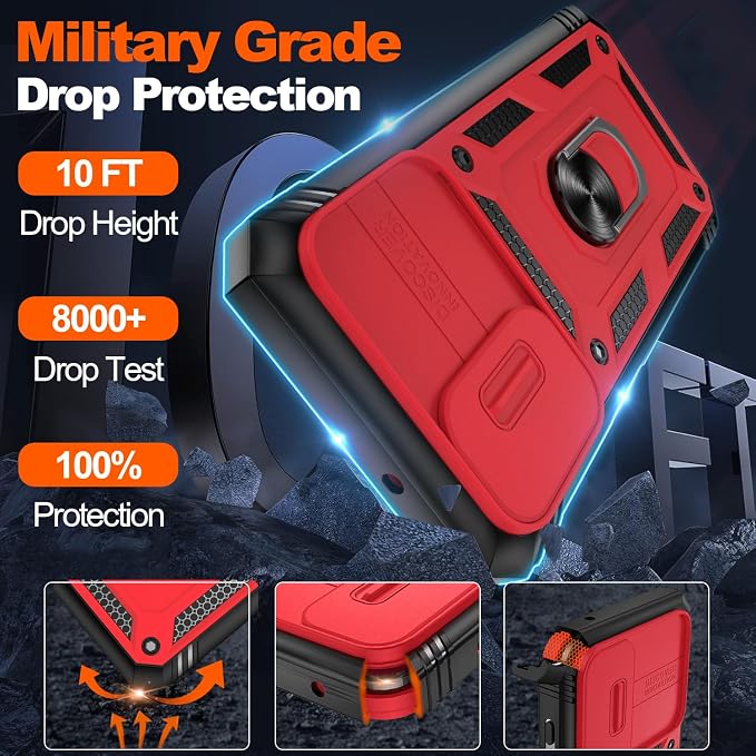 Gritup for Samsung Galaxy A13 4G Case with 2PCS Screen Protector, Build in 360° Rotating Ring Kickstand, Military Grade Protective Cover for A13 4G Phone, Red+Black - Image 3