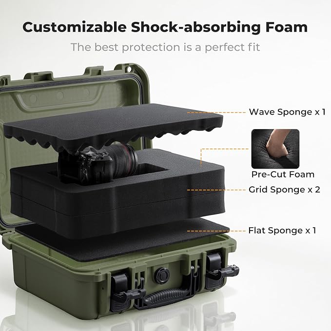 K&F CONCEPT Waterproof Hard Case, IP67 Protective Case with Pre-Scored Foam | Pick & Pluck Foam, Waterproof, Dustproof, Shockproof, HardShell Case for Camera & DJI Drone & Equipment Storage, BC01 - Image 4