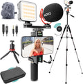 Movo iVlogger-PRO Vlogging Kit for iPhone with Mic, Light, and Tripod | Professional YouTube Starter Kit for iPhone and Android with VXR10 Mic, Rechargeable RGB Light, Two Tripods, Case, and More by Movo