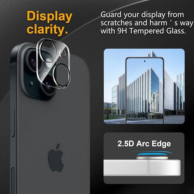 3 Pack Camera Lens Protector for iPhone 15 /iPhone 14 | iPhone 15 Plus/iPhone 14 Plus,Tempered Glass,Anti-Fingerprint,9H Hardness,Scratch Resistant,Easy to Install,HD Clarity - Image 2