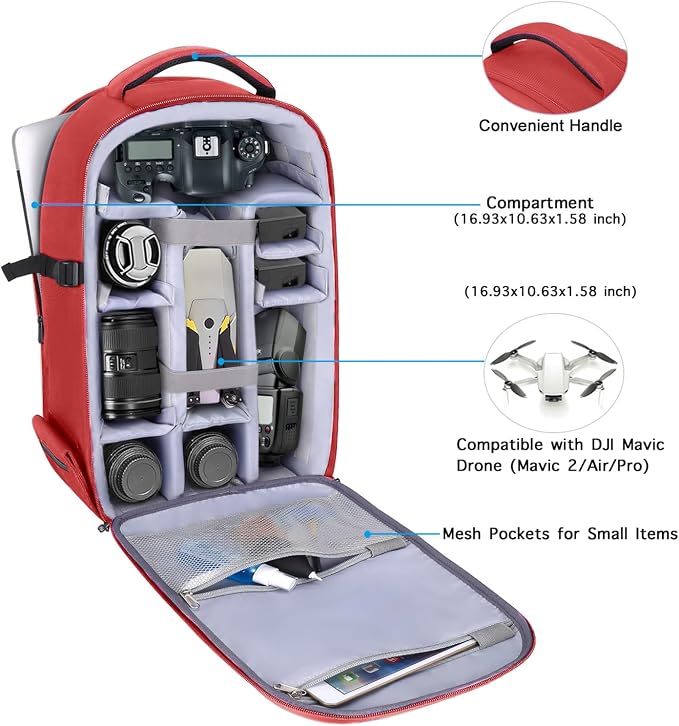 MOSISO Camera Backpack, DSLR/SLR/Mirrorless Photography Camera Bag | 15-16 inch Waterproof Hardshell Case with Tripod Holder&Laptop Compartment Compatible with Canon/Nikon/Sony, Red - Image 2